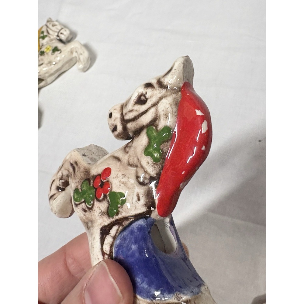 Lot 4 Vintage Gigi USA Ceramic‎ Horse Ornaments 3D Hand Painted Red Yellow Retro - Picture 9 of 15
